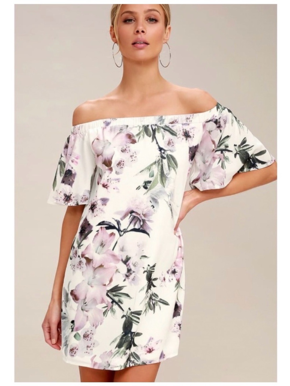 Lulus Off-Shoulder Floral Shift Dress